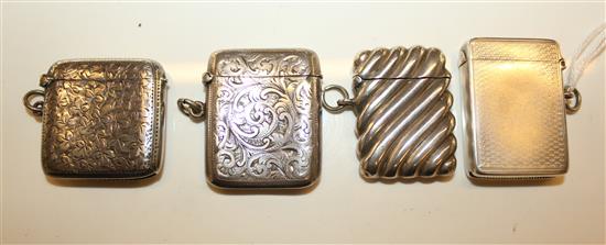 Four silver vesta cases, various